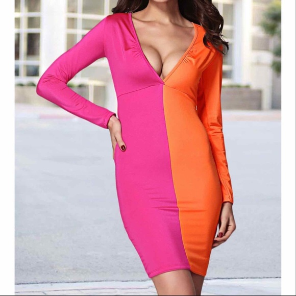 Pink & Orange Open Front Bodycon Dress - Picture 1 of 2